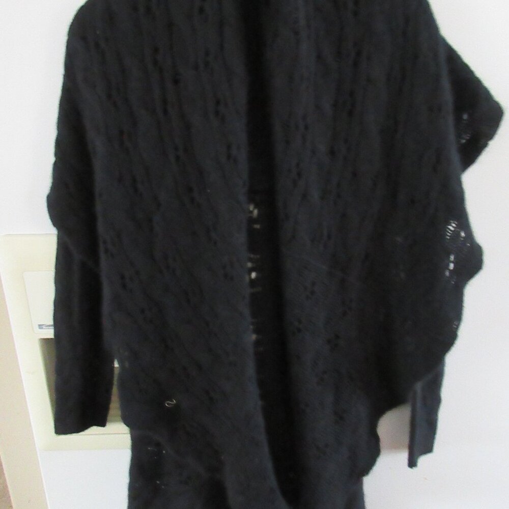 My Tribe Black soft knit shawl  cardigan mink nylon viscose S
